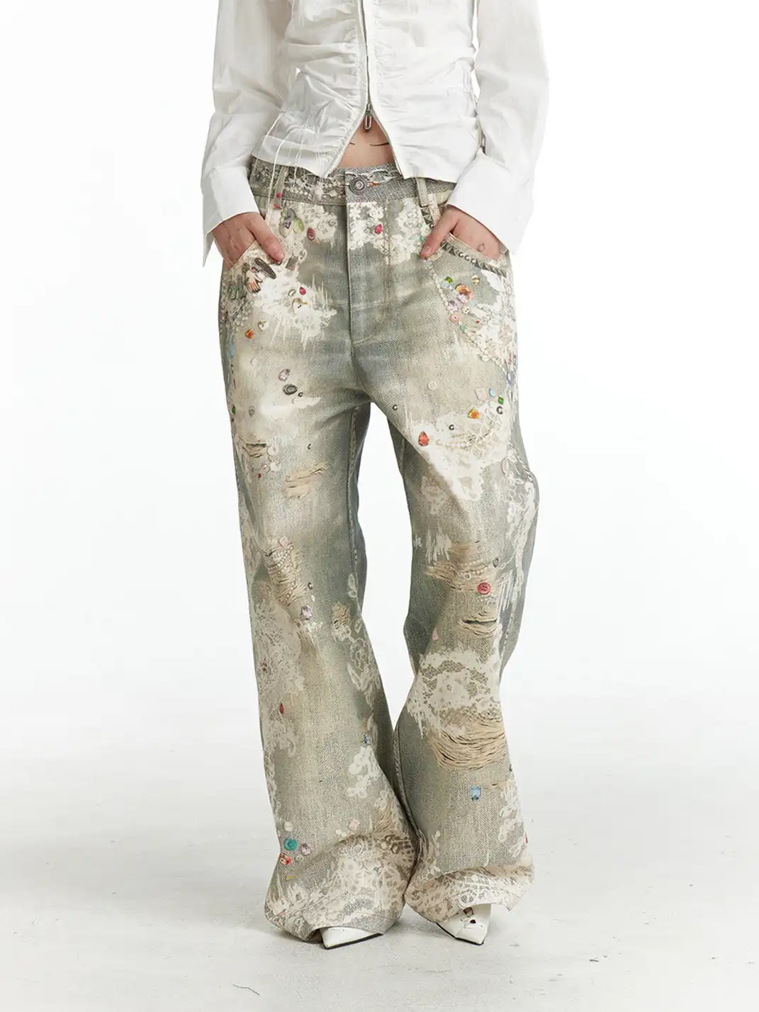 FayChui | Vintage Printed Graffiti Denim Pants