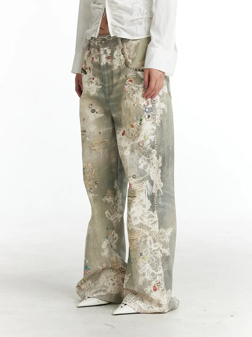 FayChui | Vintage Printed Graffiti Denim Pants