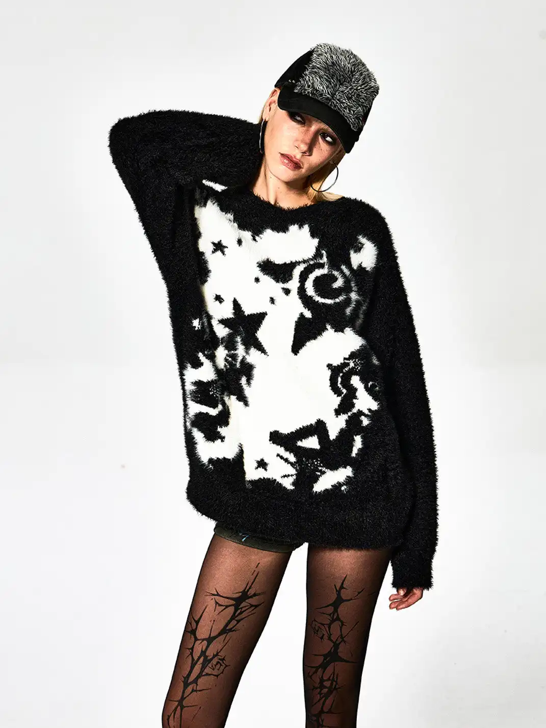 FayChui | Punk Print Faux Fur Knit Sweater
