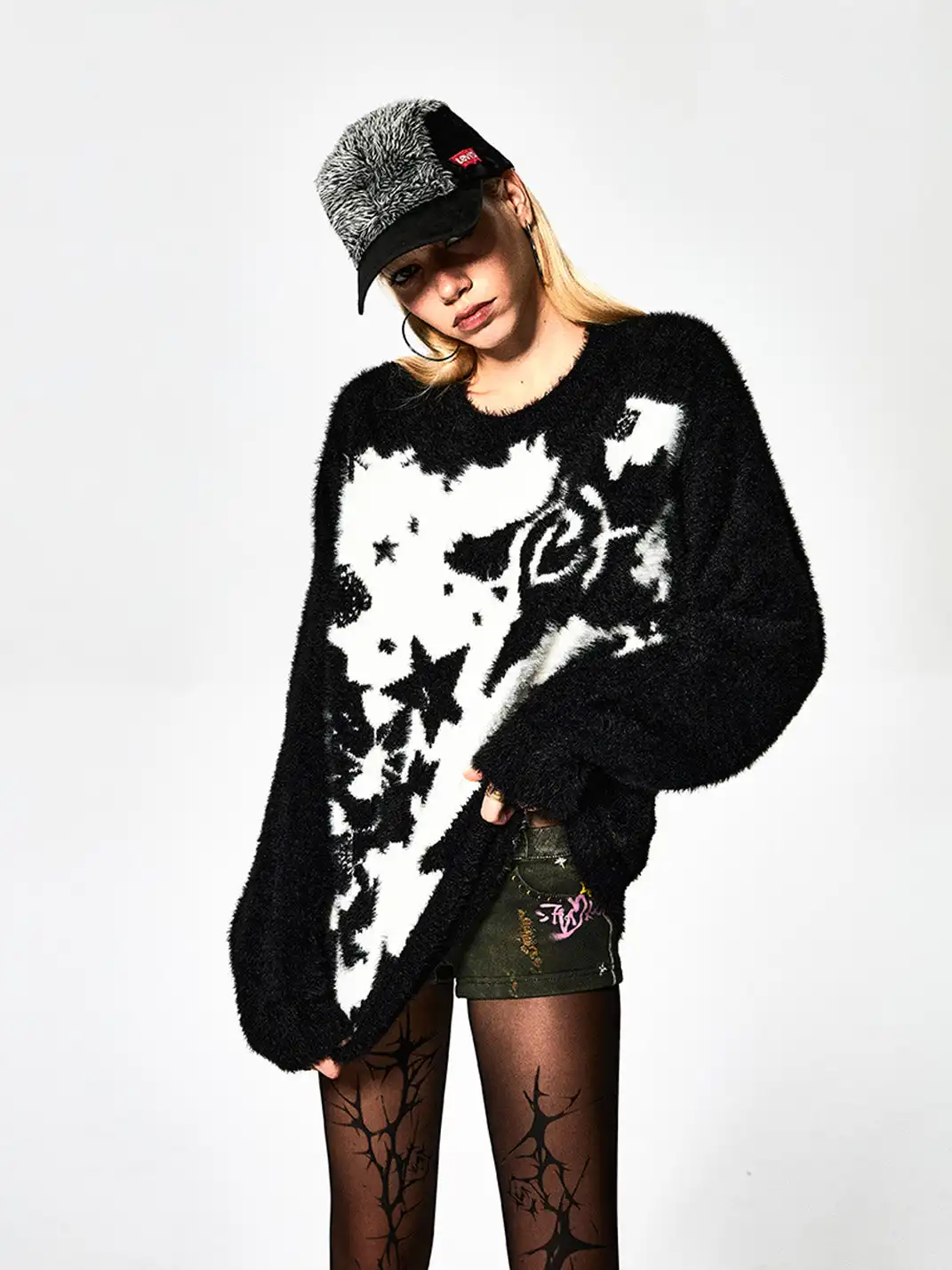 FayChui | Punk Print Faux Fur Knit Sweater