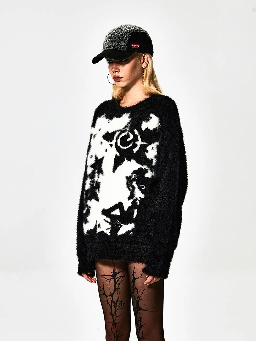 FayChui | Punk Print Faux Fur Knit Sweater