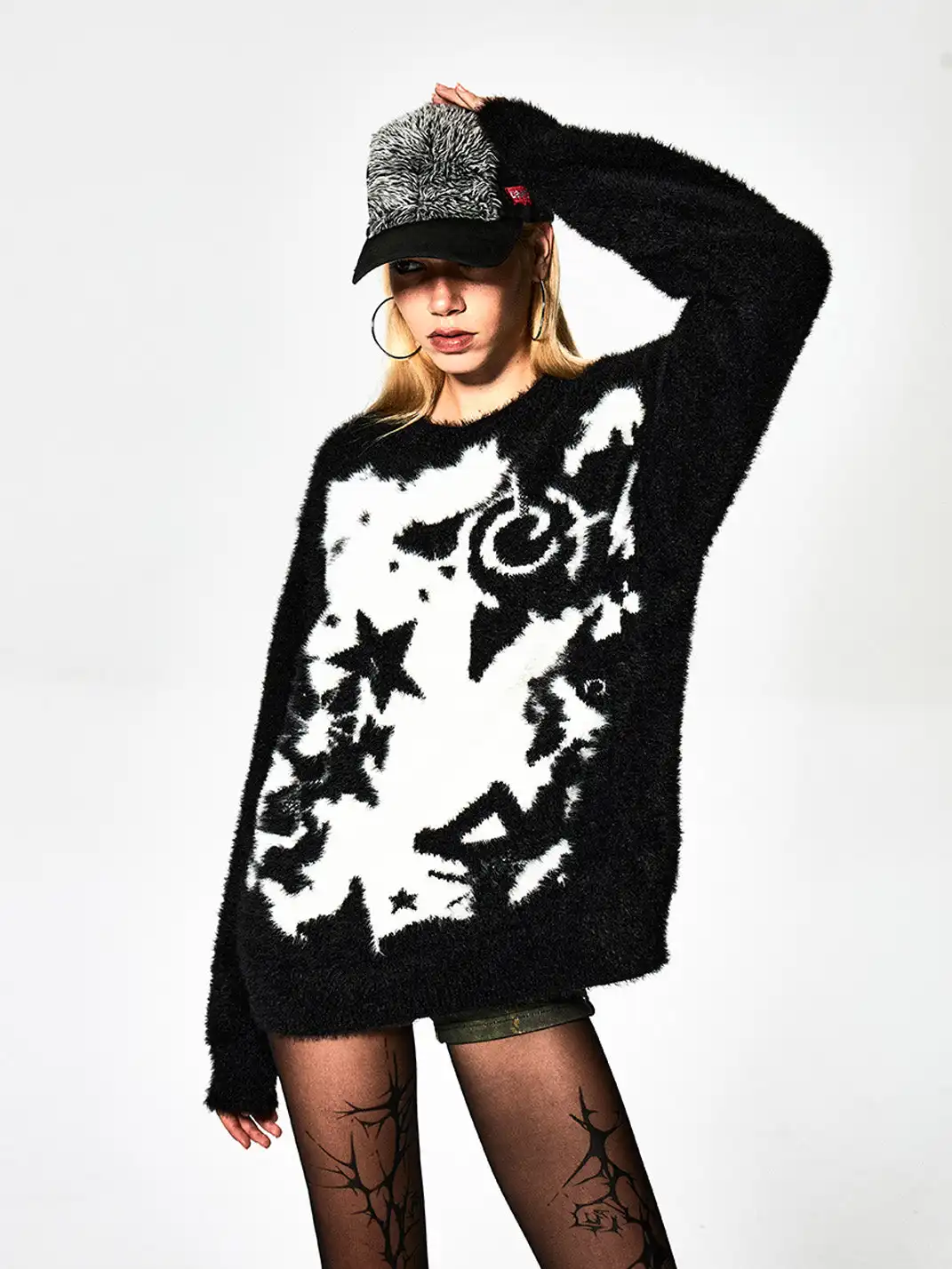 FayChui | Punk Print Faux Fur Knit Sweater