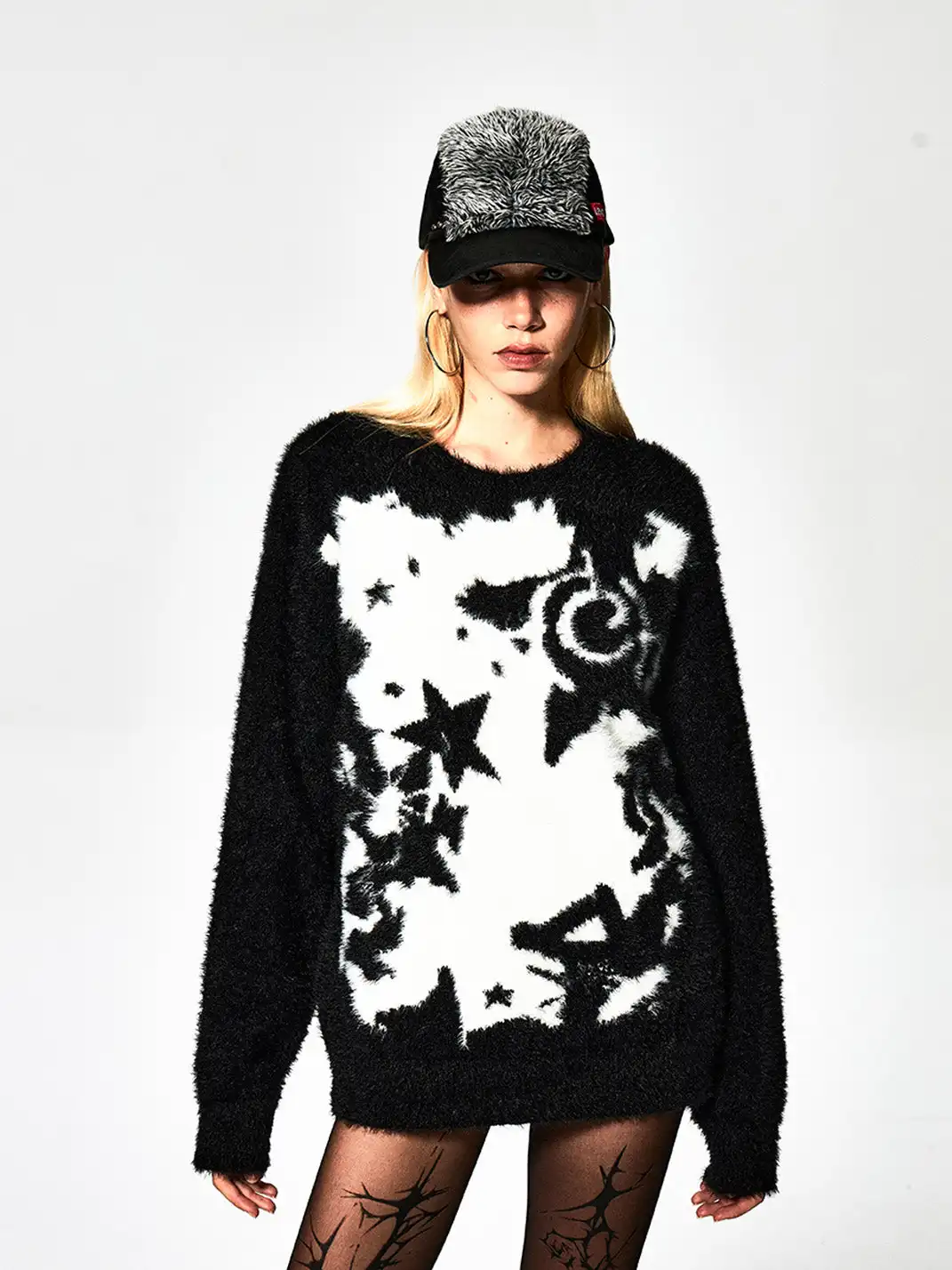 FayChui | Punk Print Faux Fur Knit Sweater