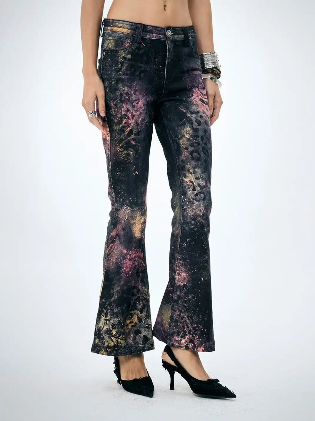 FayChui | Pink Leopard Print Graffiti Slim Pants