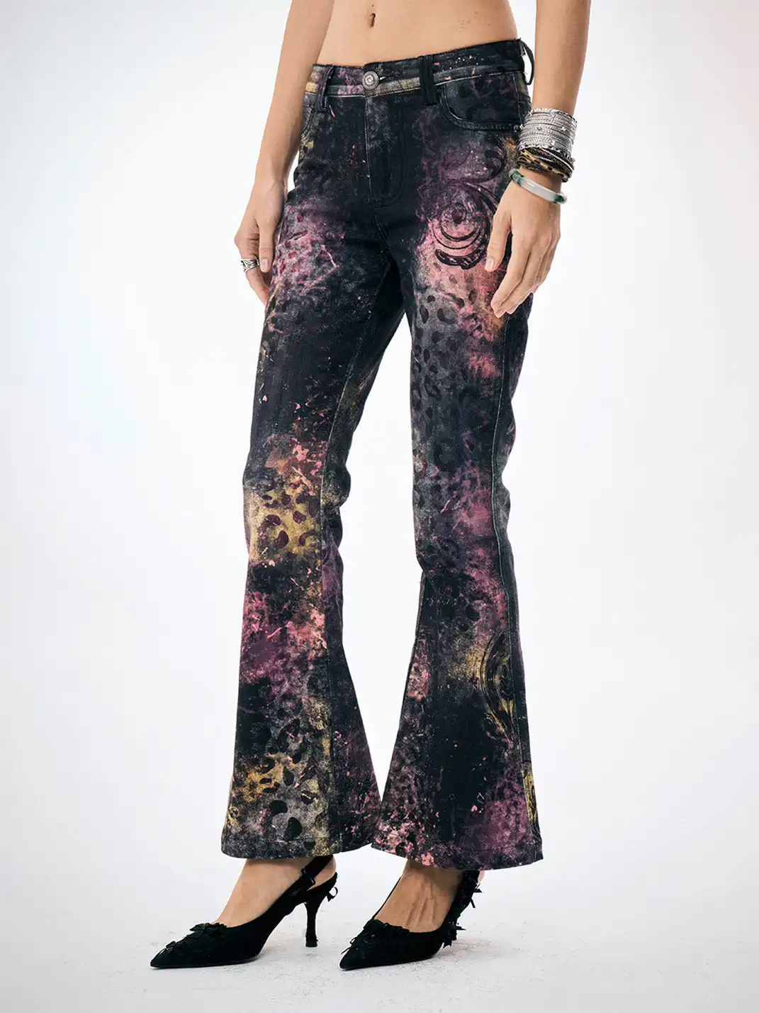FayChui | Pink Leopard Print Graffiti Slim Pants