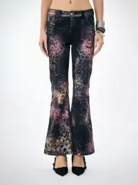 FayChui | Pink Leopard Print Graffiti Slim Pants