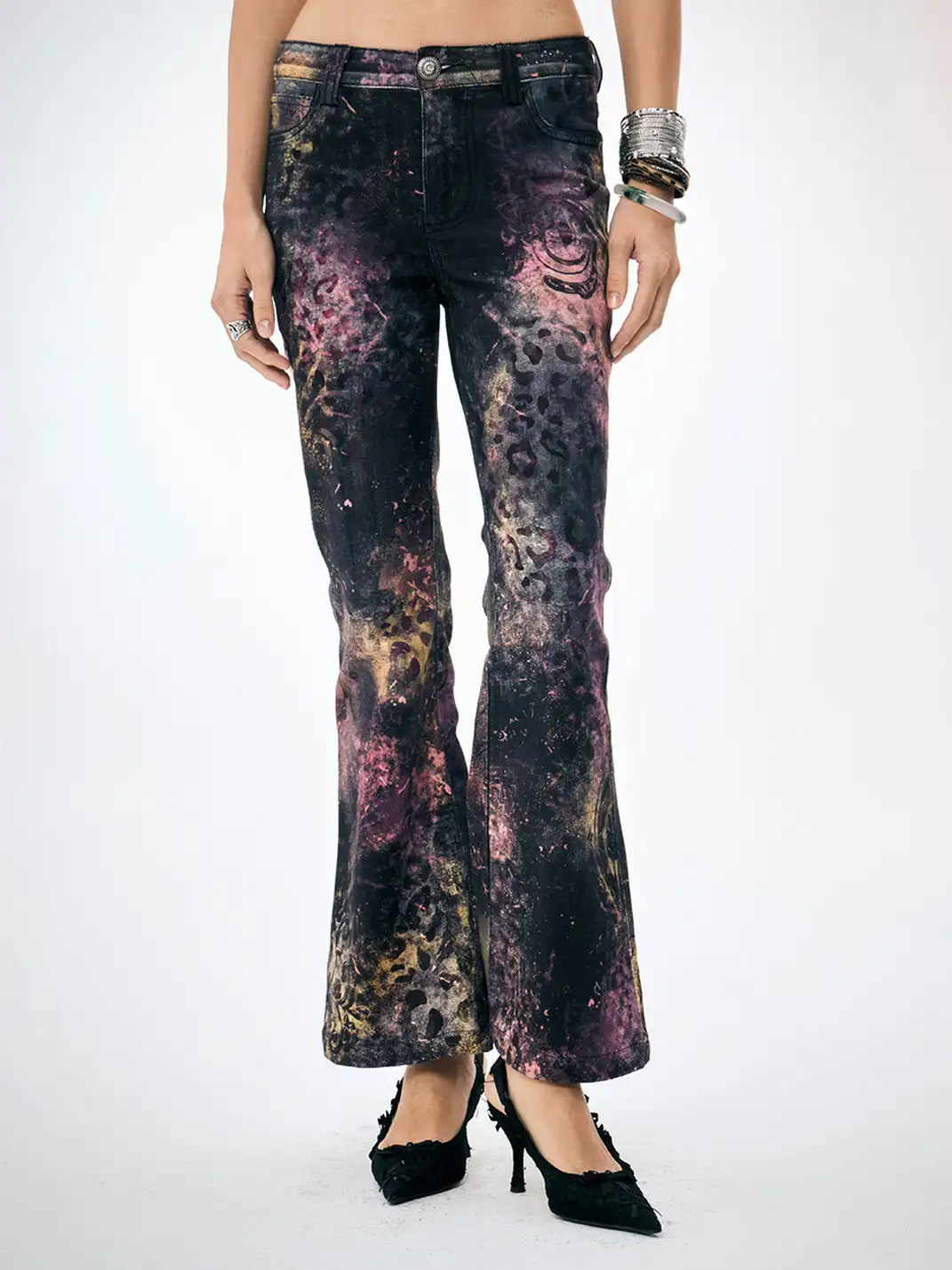 FayChui | Pink Leopard Print Graffiti Slim Pants