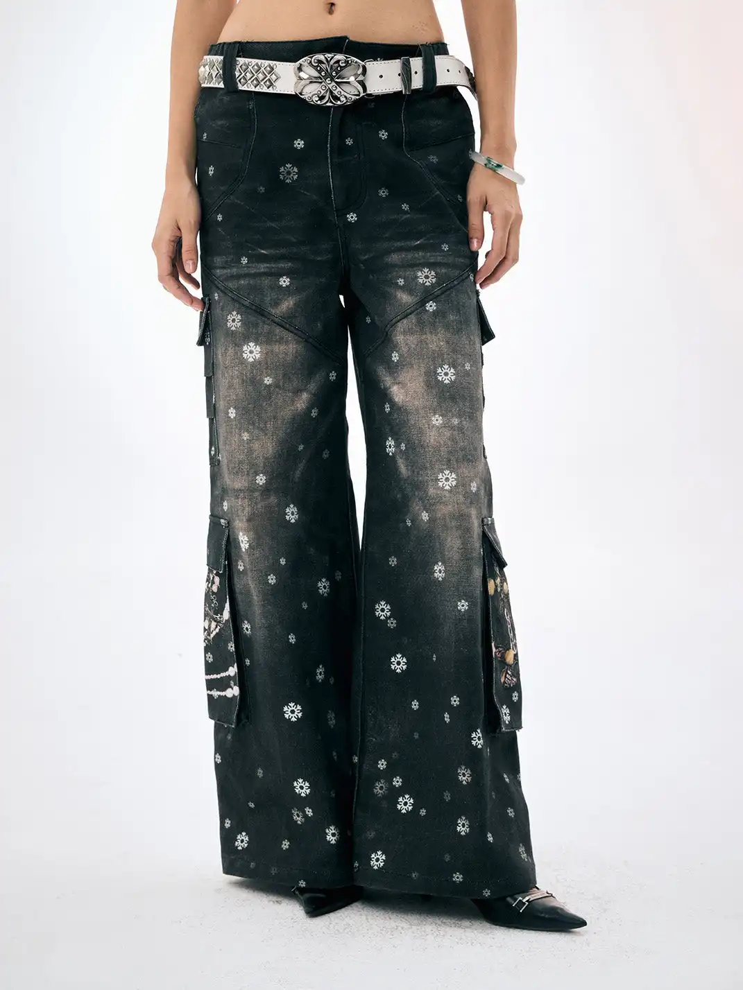FayChui | Snowflake Print Wide-leg Cargo Pants