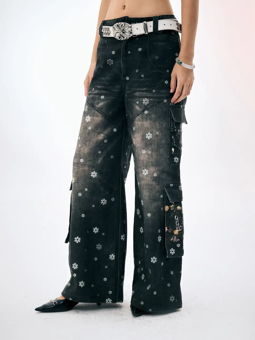 FayChui | Snowflake Print Wide-leg Cargo Pants