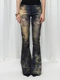 FayChui | Leopard Print Gold Foil Flare Jeans