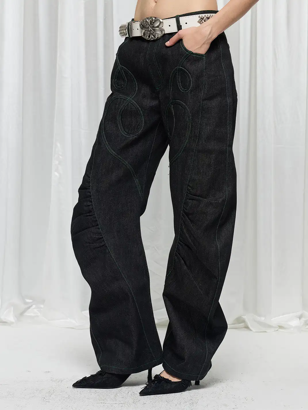 FayChui | Heart Patch Vintage Denim Knife Pants