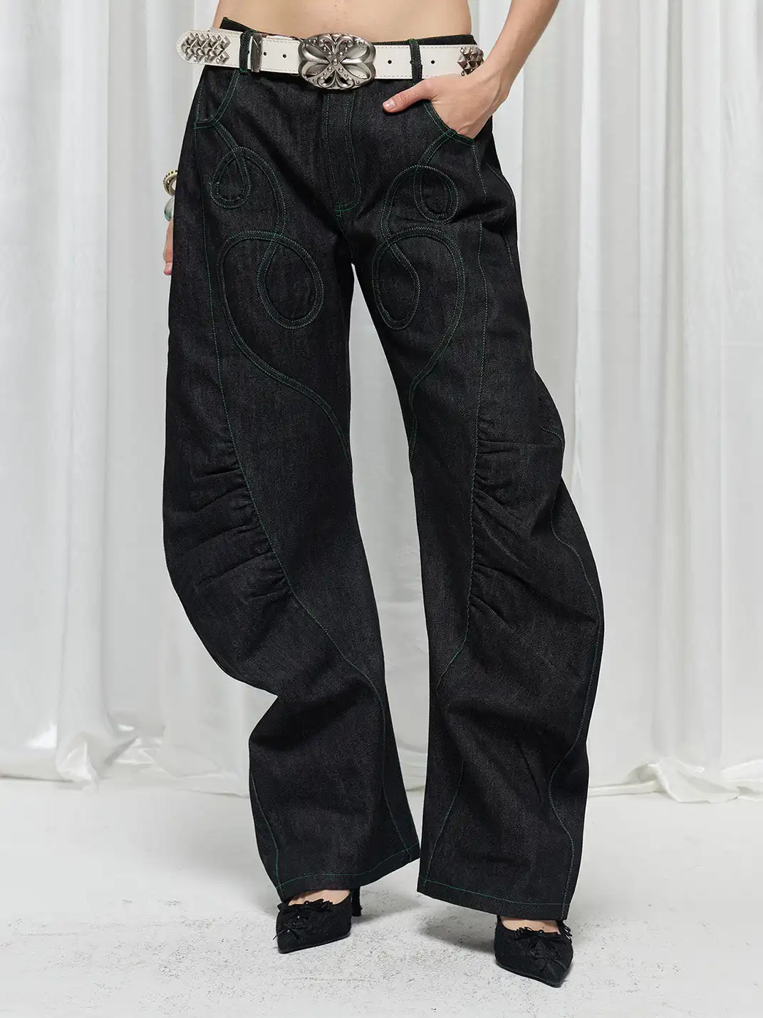 FayChui | Heart Patch Vintage Denim Knife Pants