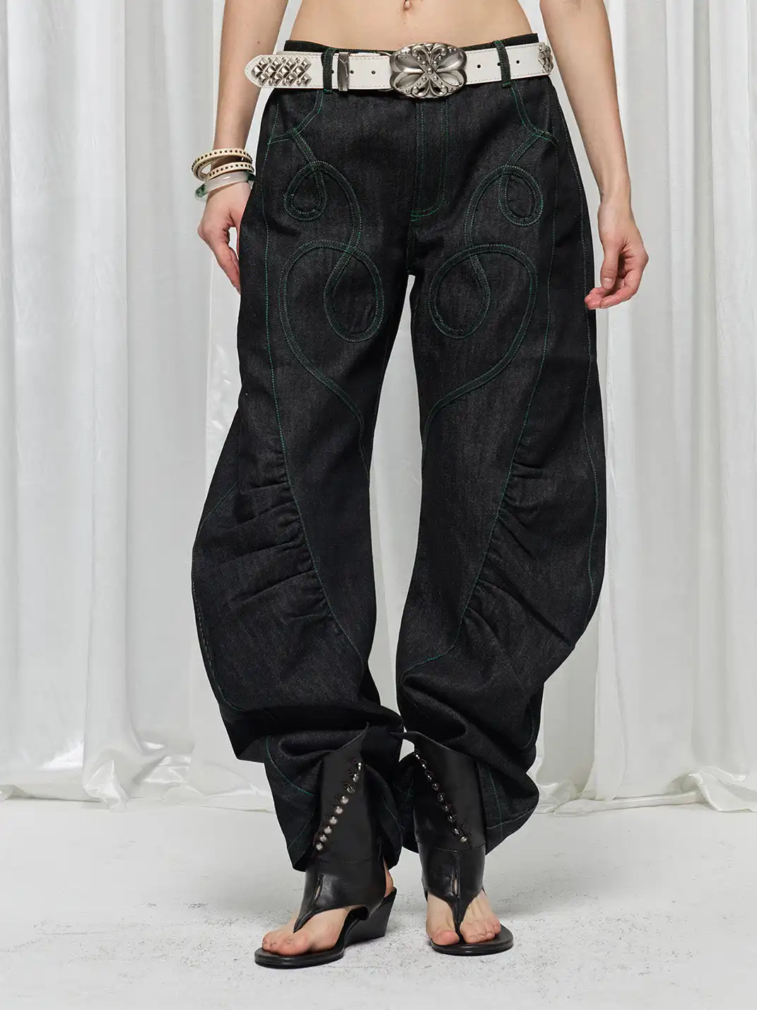 FayChui | Heart Patch Vintage Denim Knife Pants