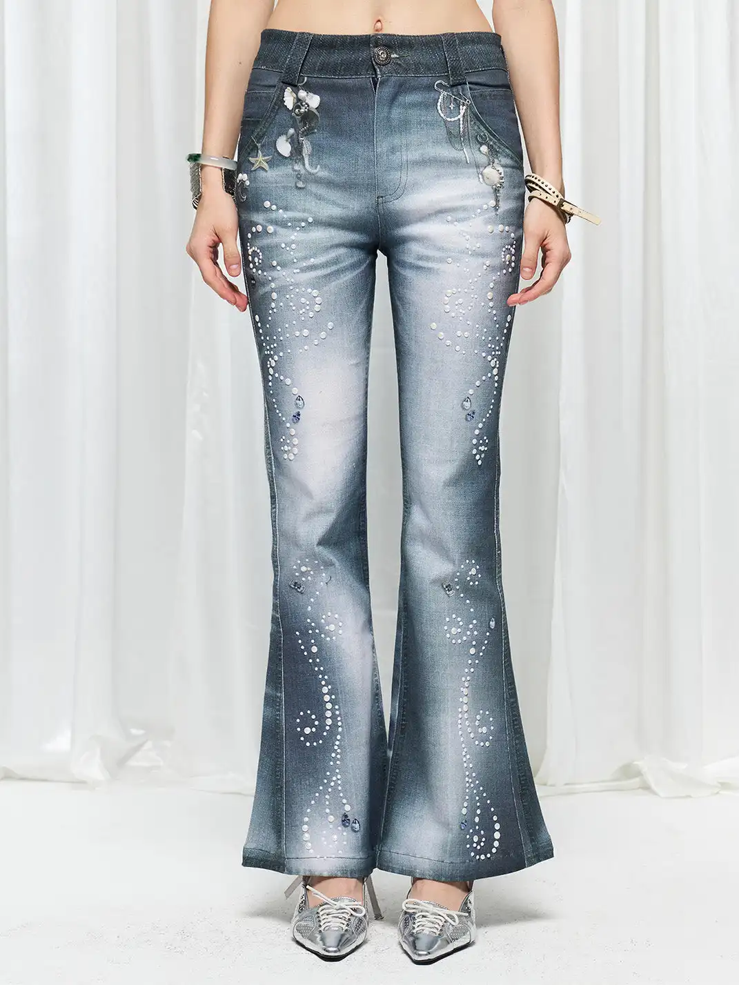 FayChui | Pearl Ocean Print Vintage Bell Bottom Jeans