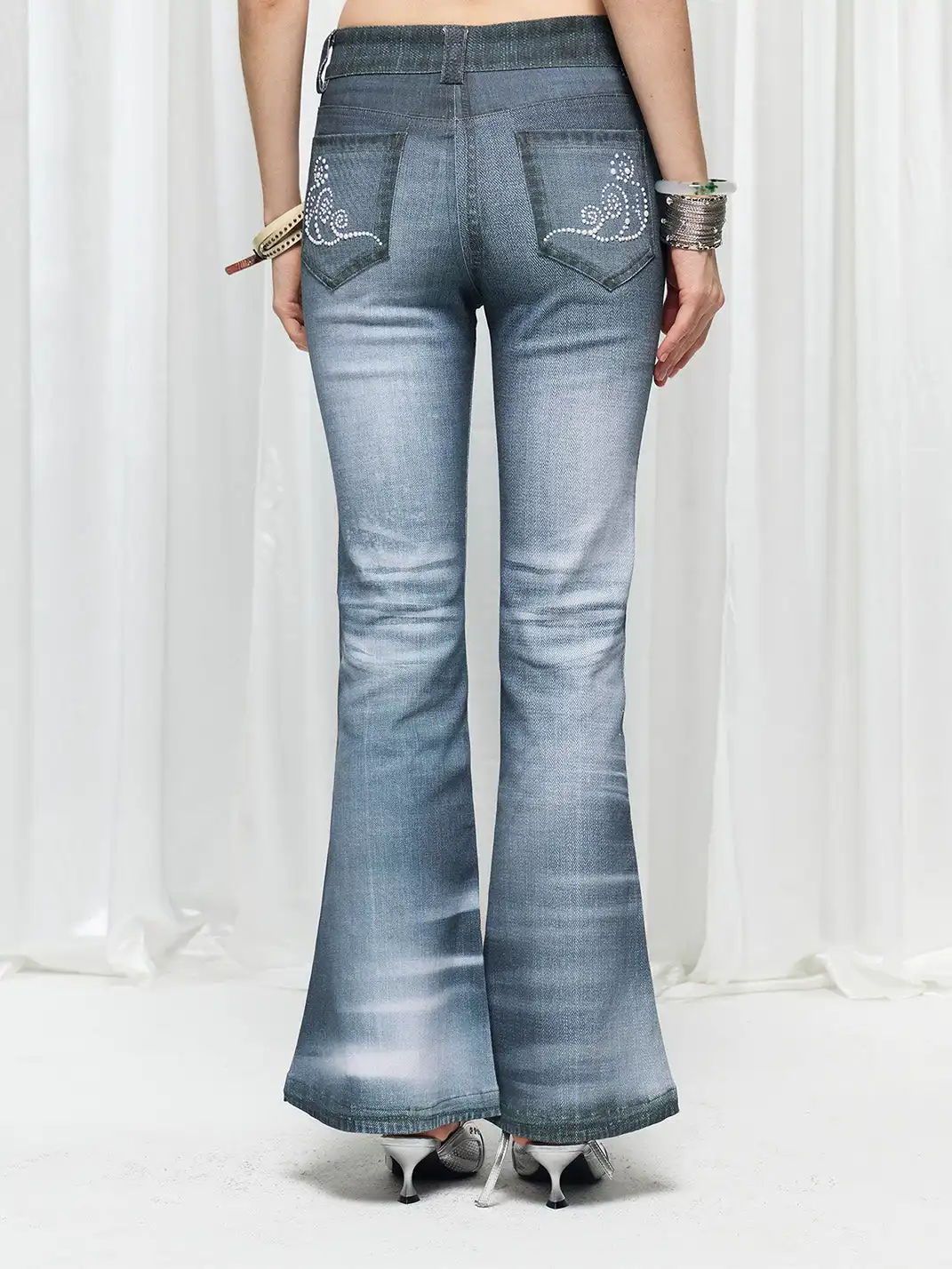 FayChui | Pearl Ocean Print Vintage Bell Bottom Jeans