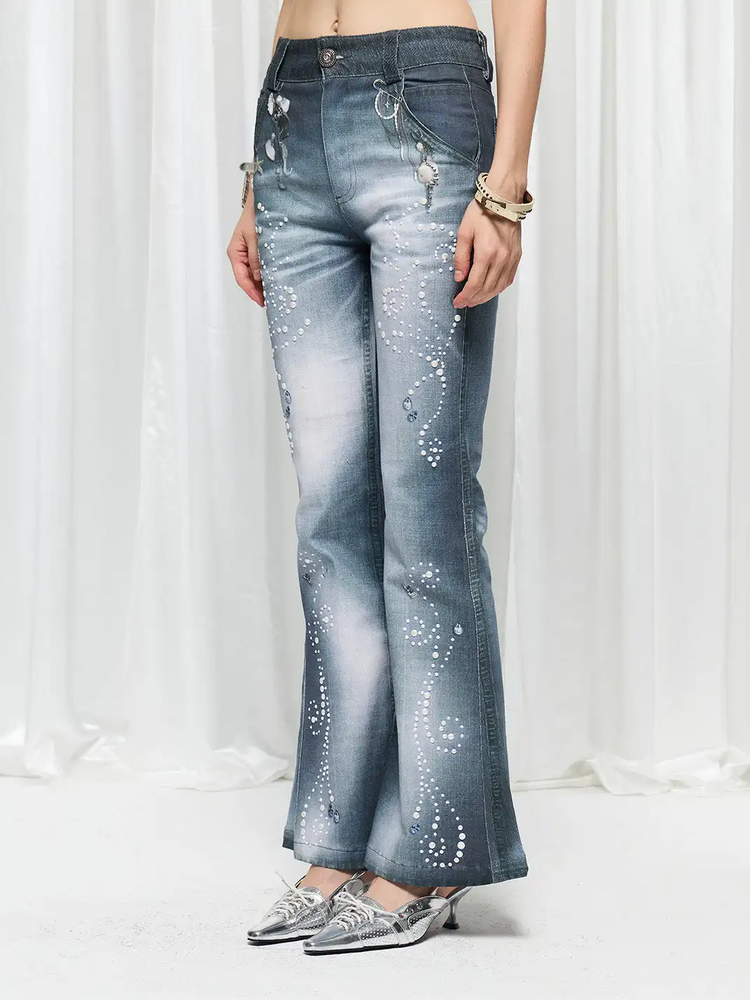 FayChui | Pearl Ocean Print Vintage Bell Bottom Jeans
