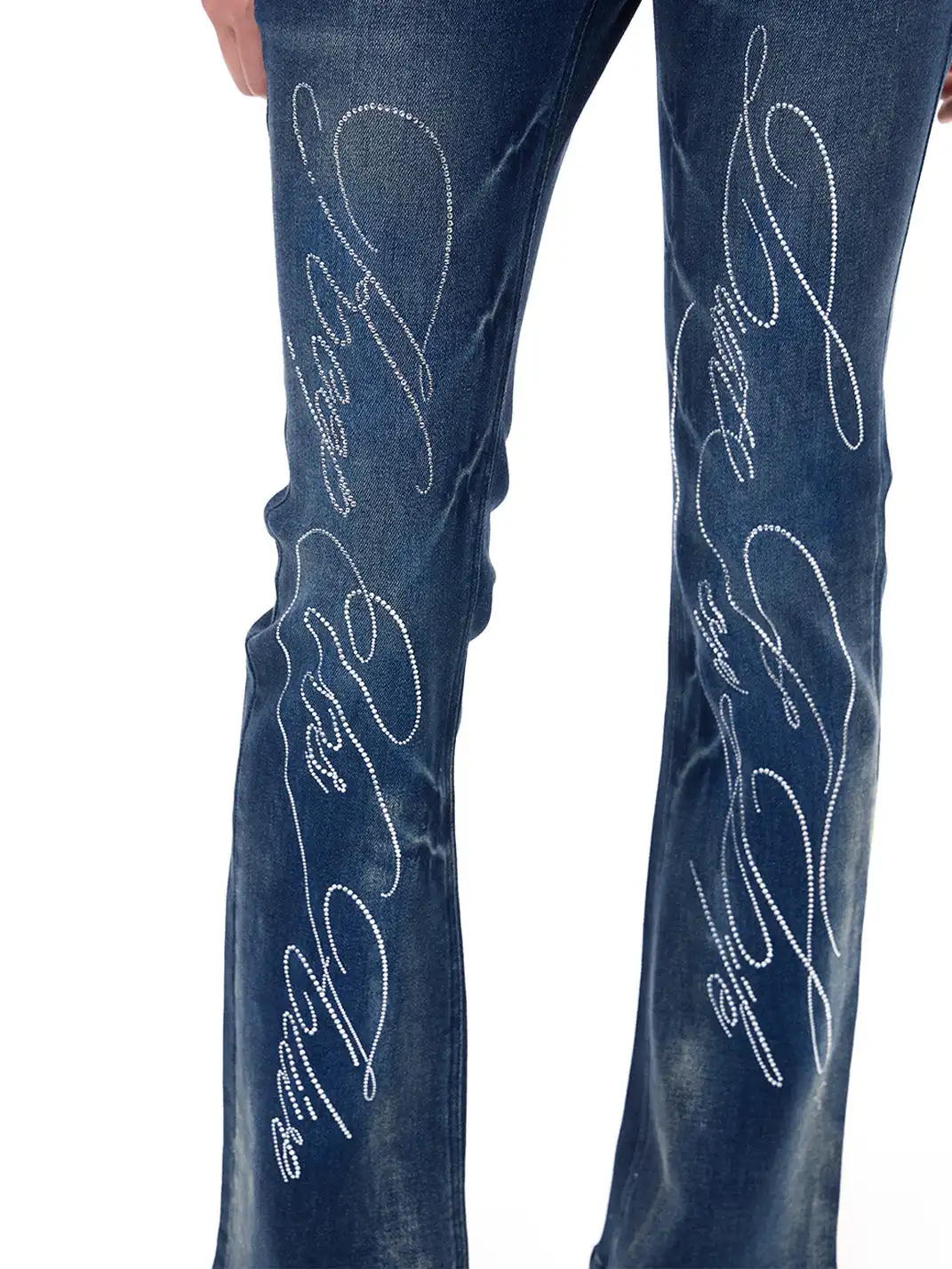 FayChui | Washed Skinny Fit Denim Pants with Rhinestone Detail