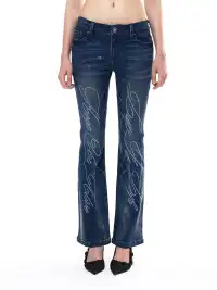 FayChui | Washed Skinny Fit Denim Pants with Rhinestone Detail