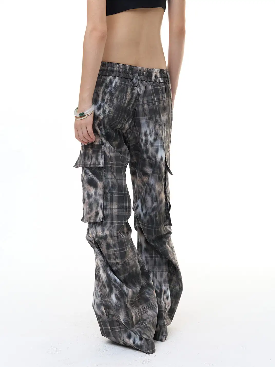 FayChui | Leopard Plaid Cargo Pants Wide-Legged Casual Trousers