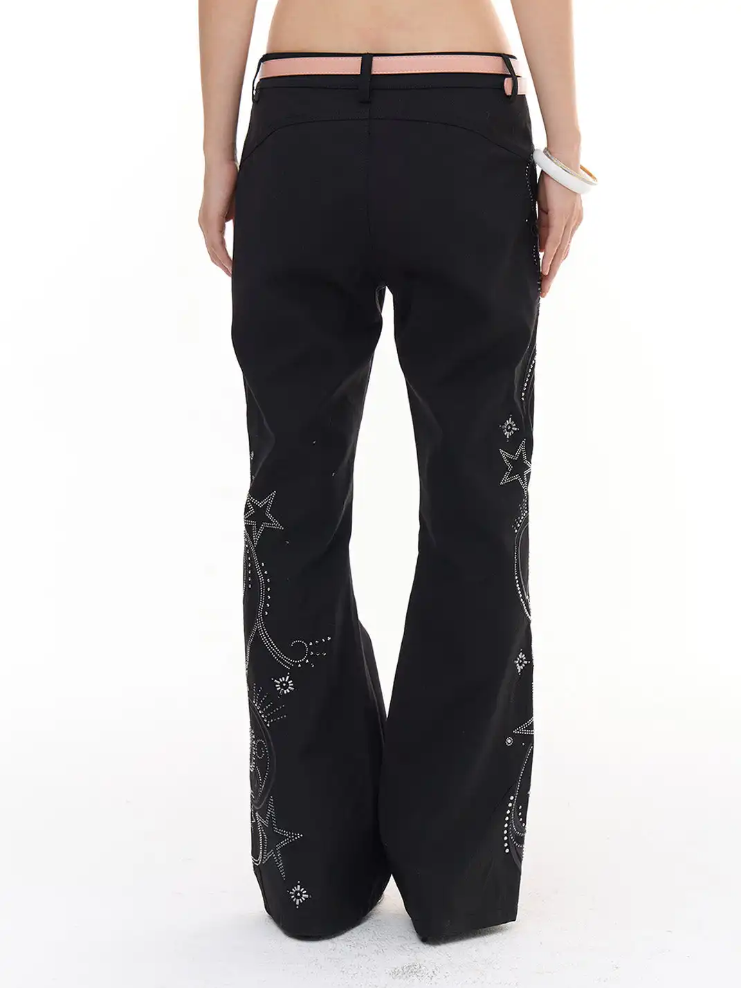FayChui | Star Studded Embroidered Slim Fit Flare Pants
