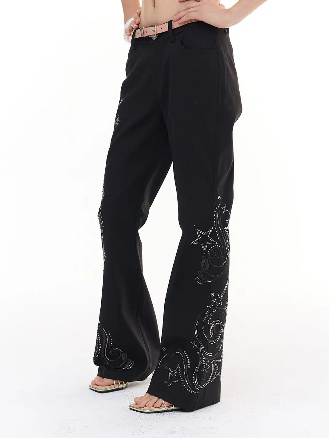 FayChui | Star Studded Embroidered Slim Fit Flare Pants