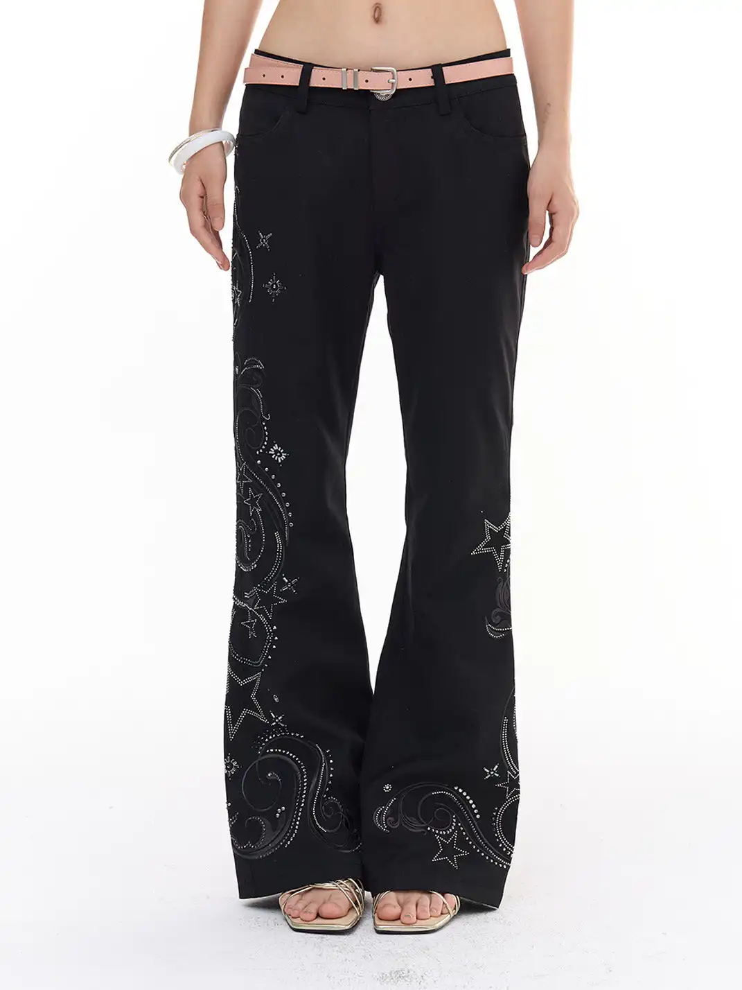 FayChui | Star Studded Embroidered Slim Fit Flare Pants