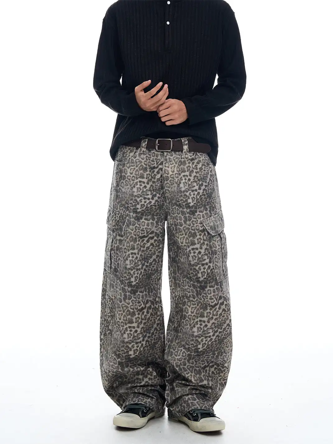 FLYOFF | Leopard Print Wide-Leg Cargo Pants