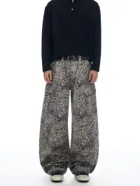 FLYOFF | Leopard Print Wide-Leg Cargo Pants