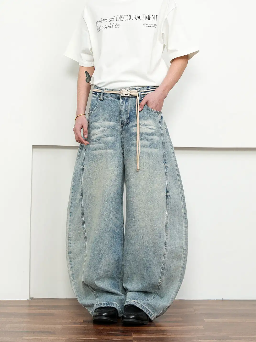 FLYOFF | High-Waisted Wide-Leg Distressed Denim Pants