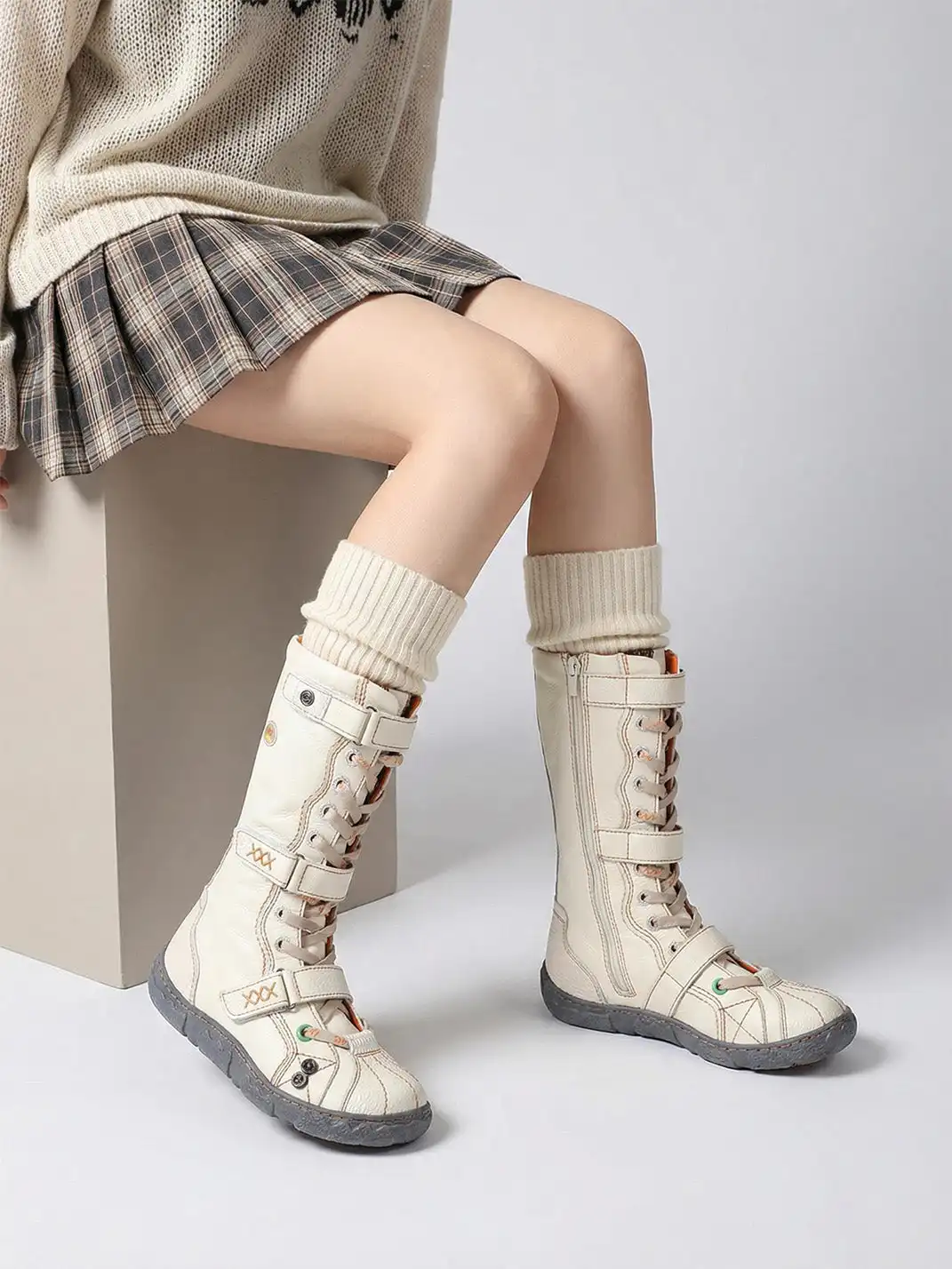 TMA EYES | Y2K Washed PU Leather Casual Boots