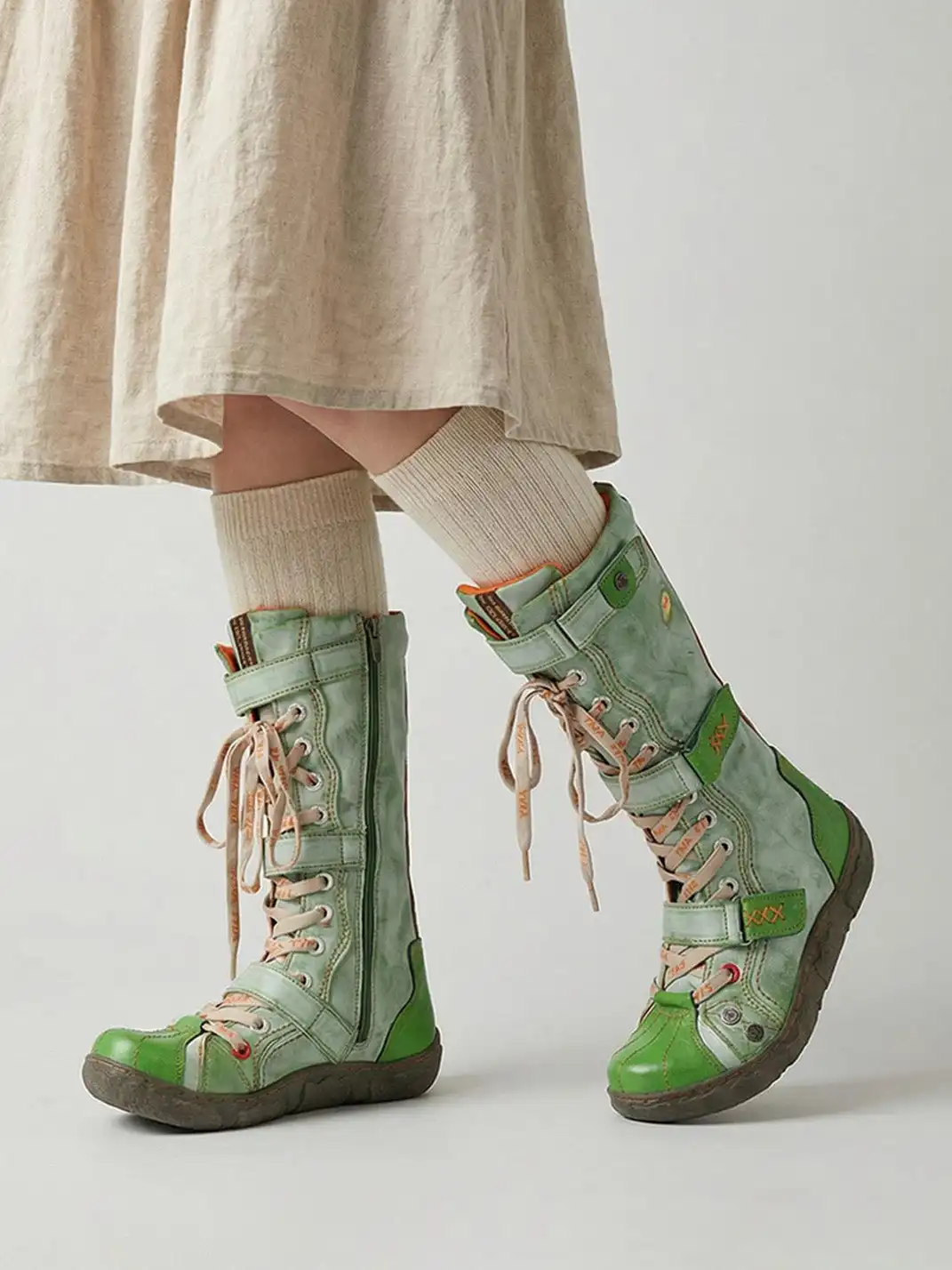 TMA EYES | Y2K Washed PU Leather Casual Boots