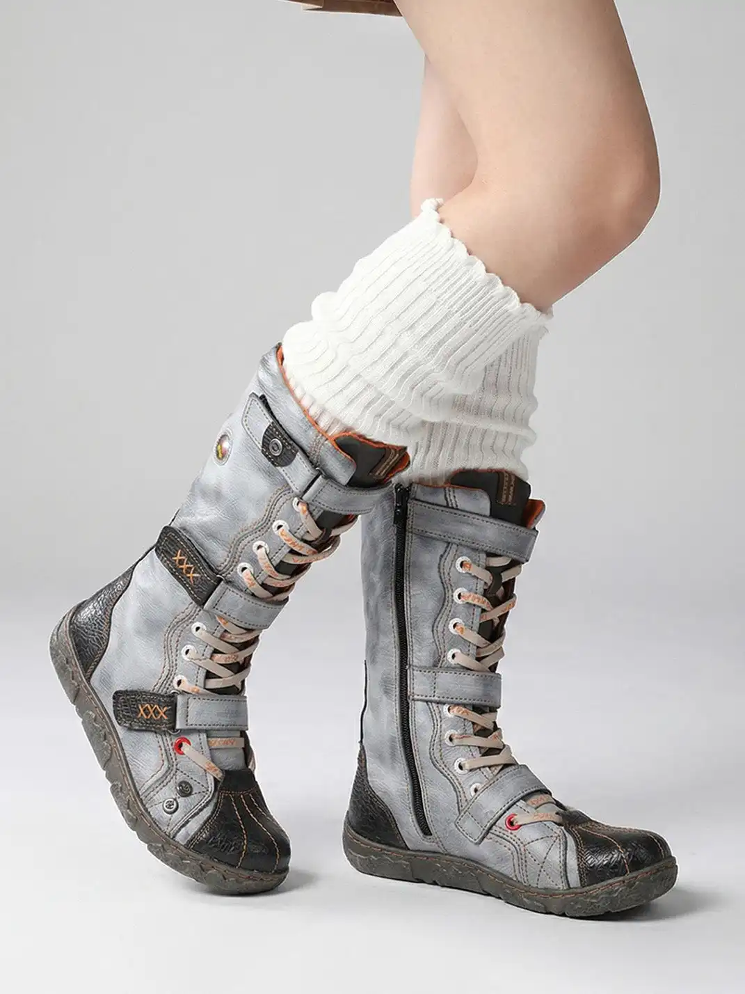 TMA EYES | Y2K Washed PU Leather Casual Boots