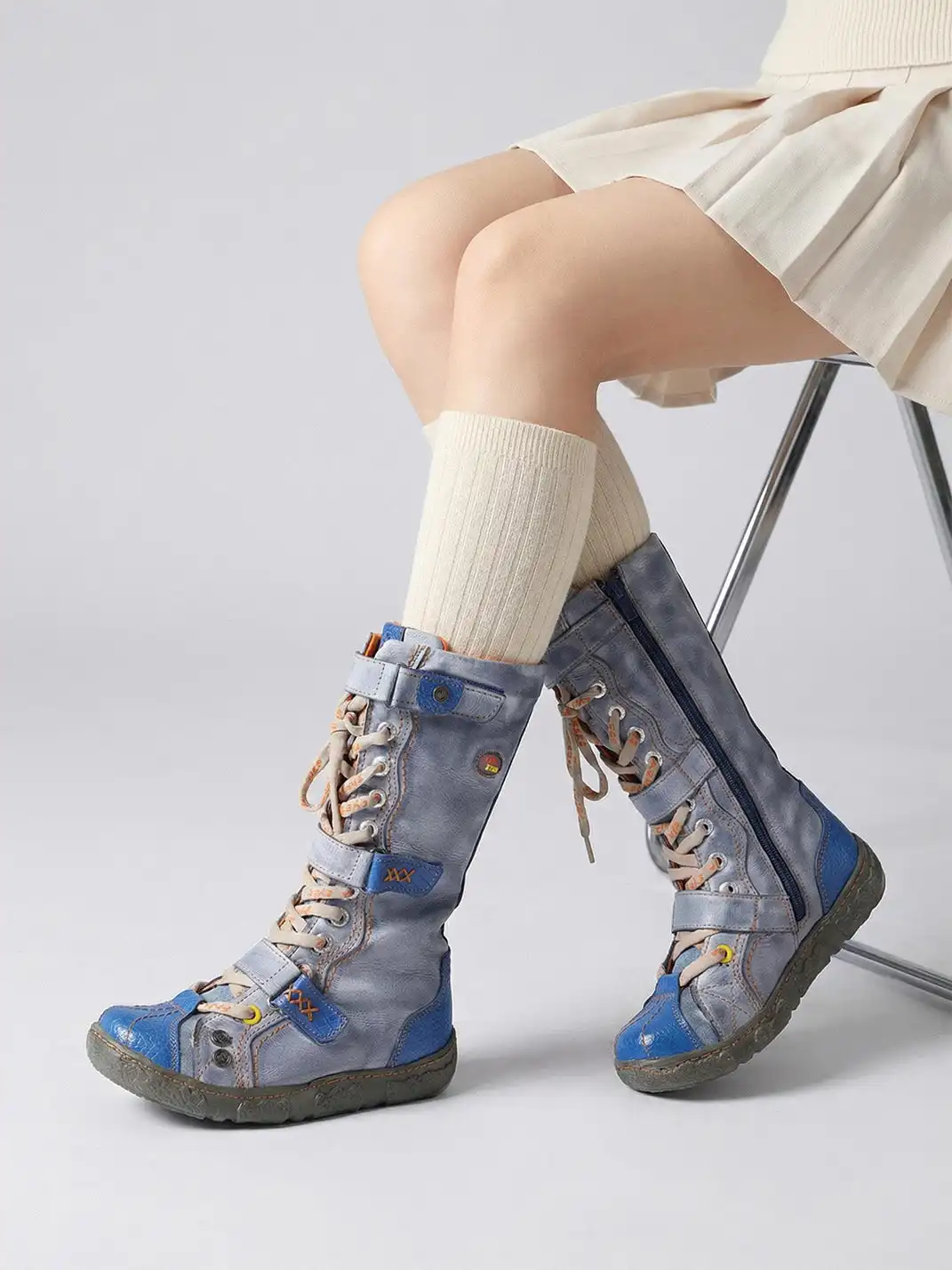 TMA EYES | Y2K Washed PU Leather Casual Boots