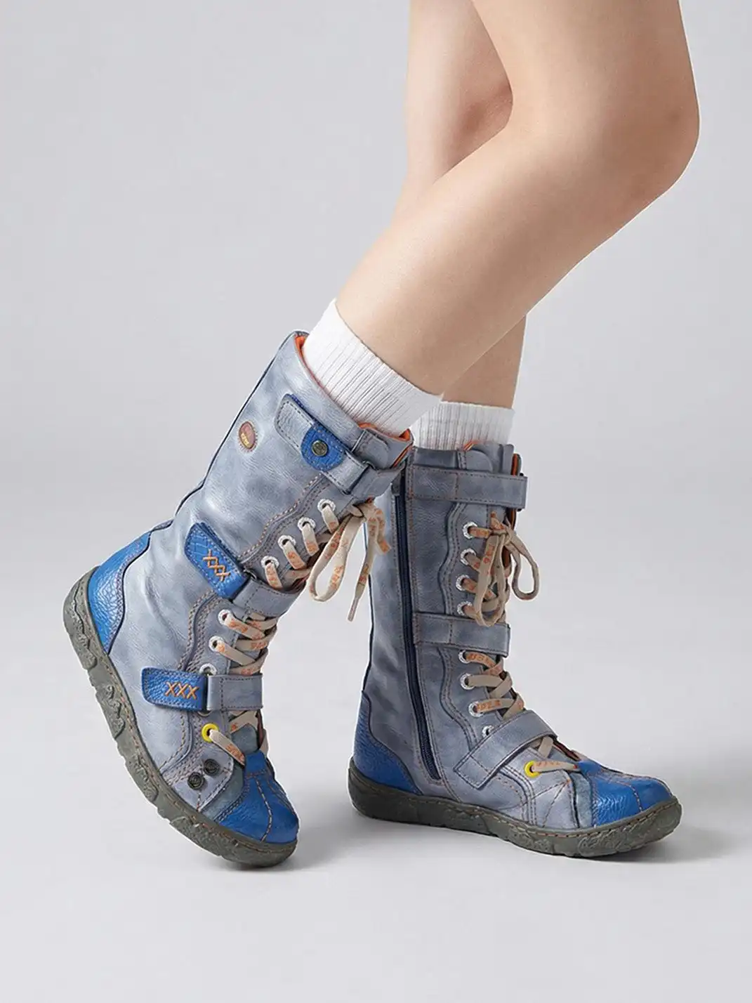TMA EYES | Y2K Washed PU Leather Casual Boots