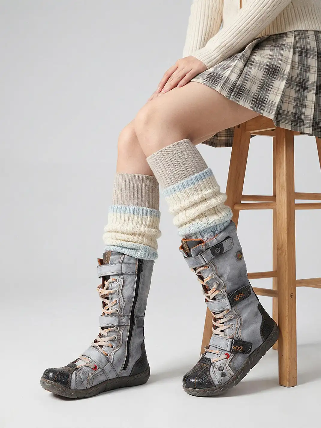 TMA EYES | Y2K Washed PU Leather Casual Boots