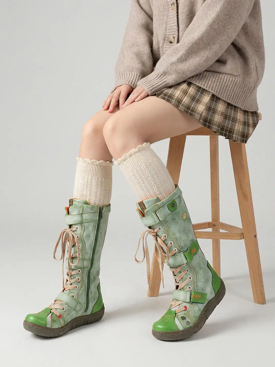 TMA EYES | Y2K Washed PU Leather Casual Boots