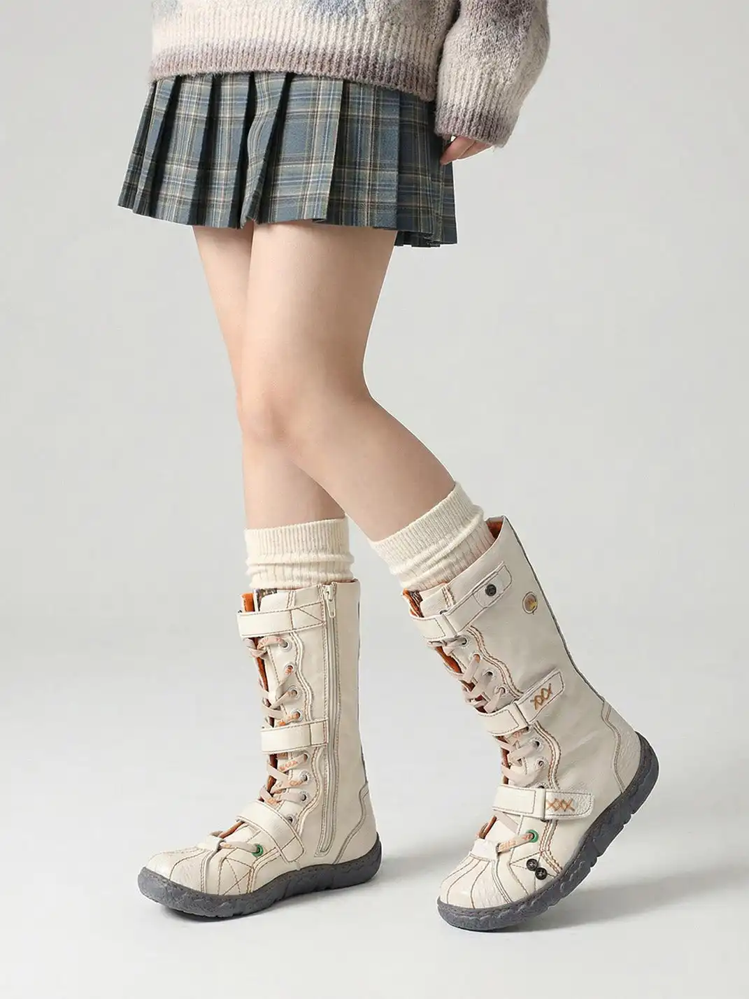 TMA EYES | Y2K Washed PU Leather Casual Boots