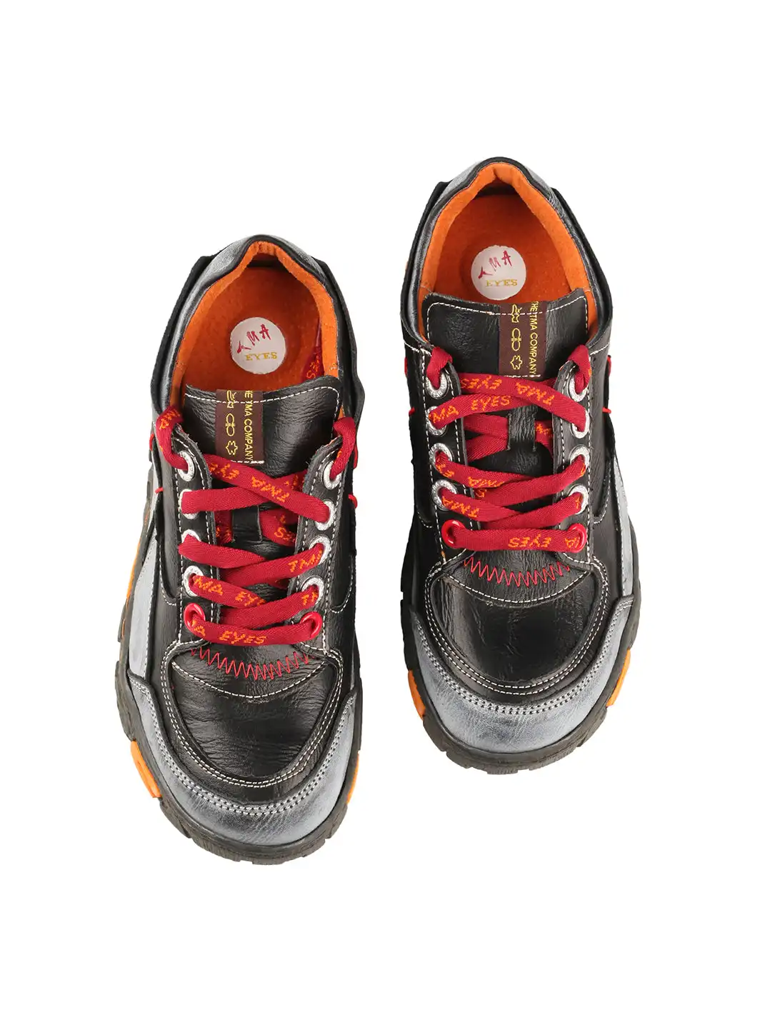 TMA EYES | Retro Color-Block Leather Lace-Up Sneakers