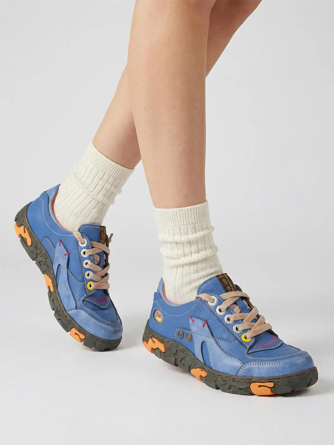 TMA EYES | Retro Color-Block Leather Lace-Up Sneakers