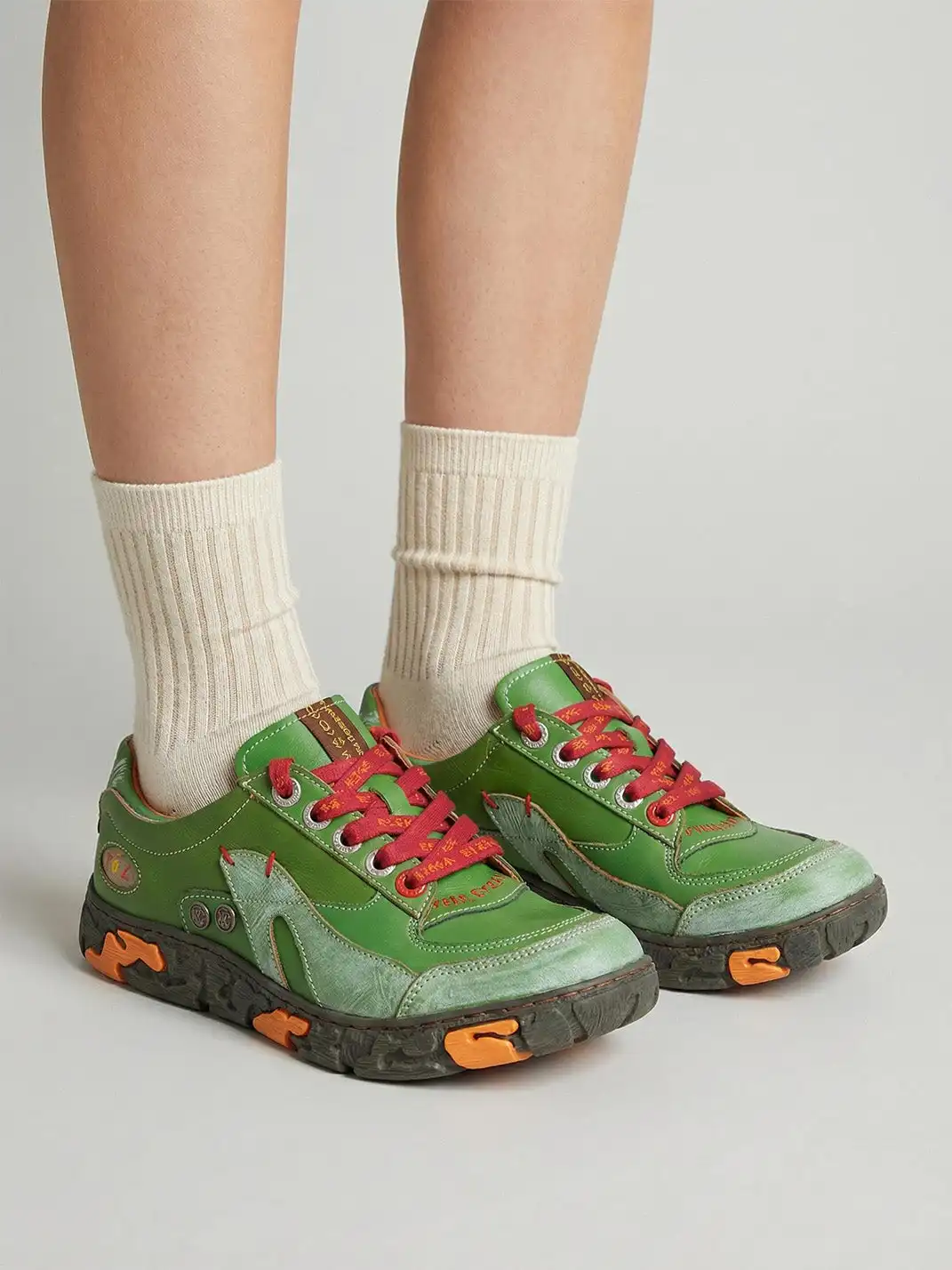 TMA EYES | Retro Color-Block Leather Lace-Up Sneakers