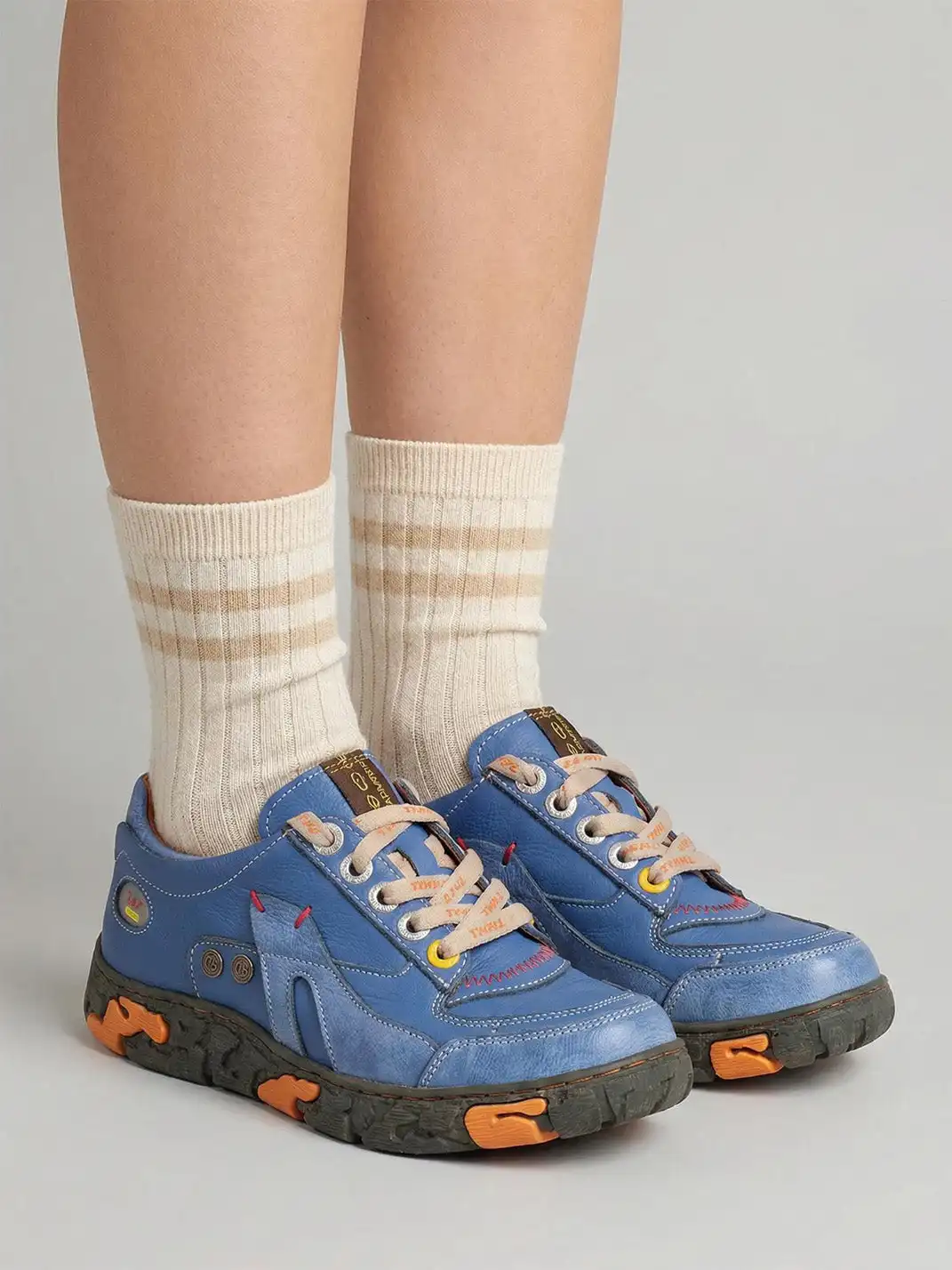 TMA EYES | Retro Color-Block Leather Lace-Up Sneakers