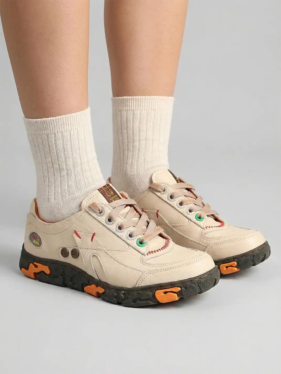TMA EYES | Retro Color-Block Leather Lace-Up Sneakers