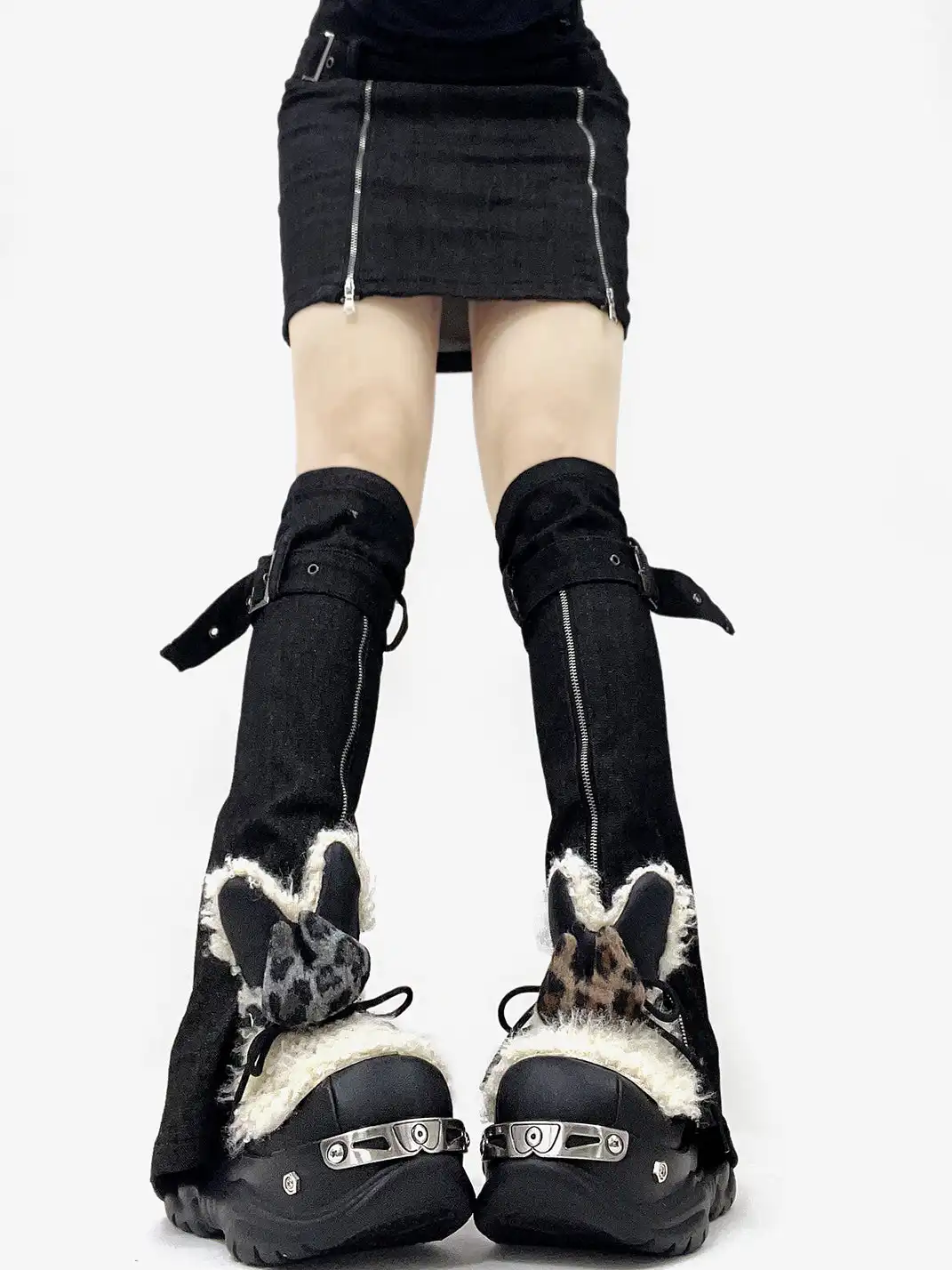 PINJIAHUI | Chunky Platform Fur-Lined Sneakers with High Heel