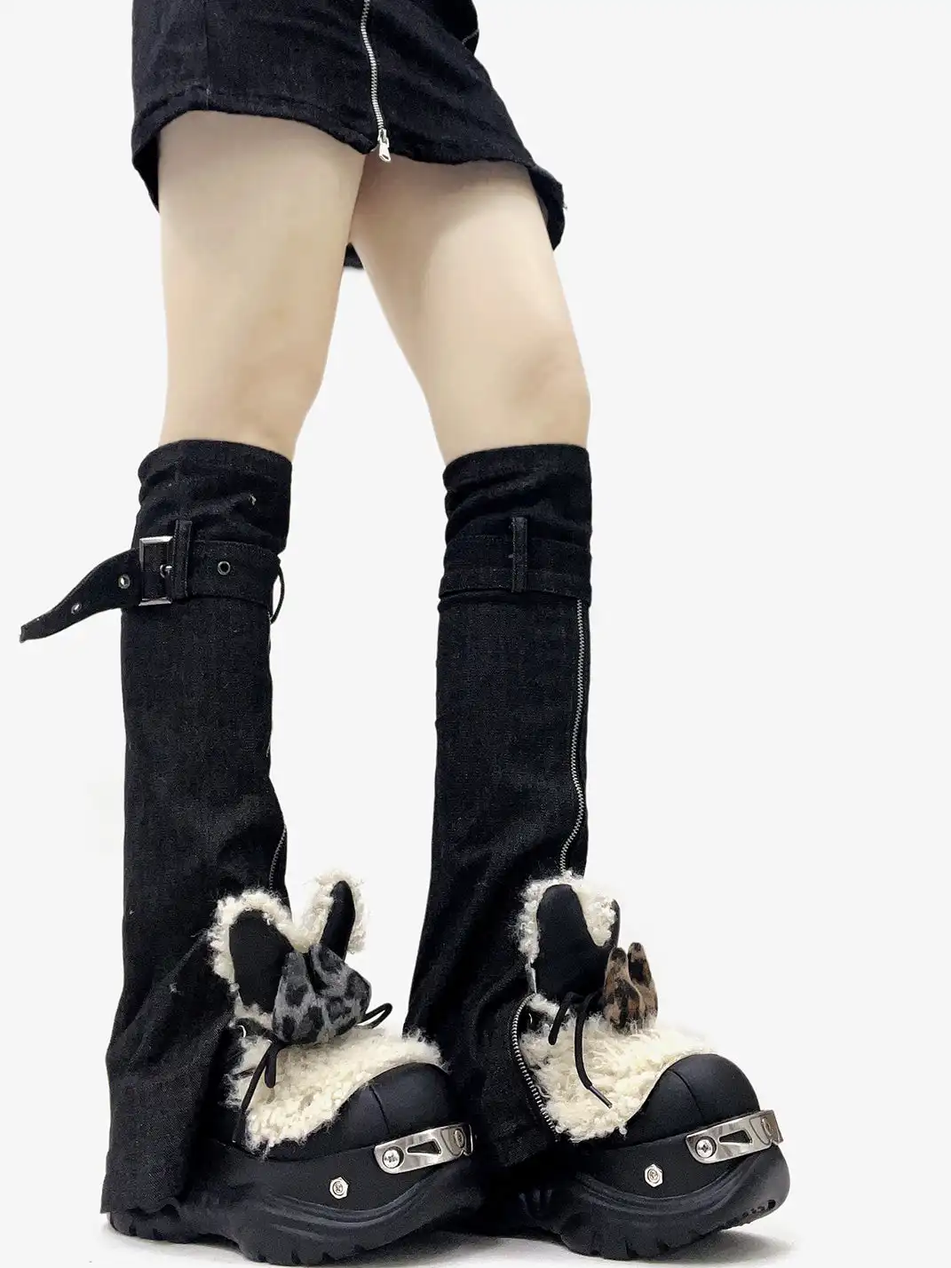 PINJIAHUI | Chunky Platform Fur-Lined Sneakers with High Heel