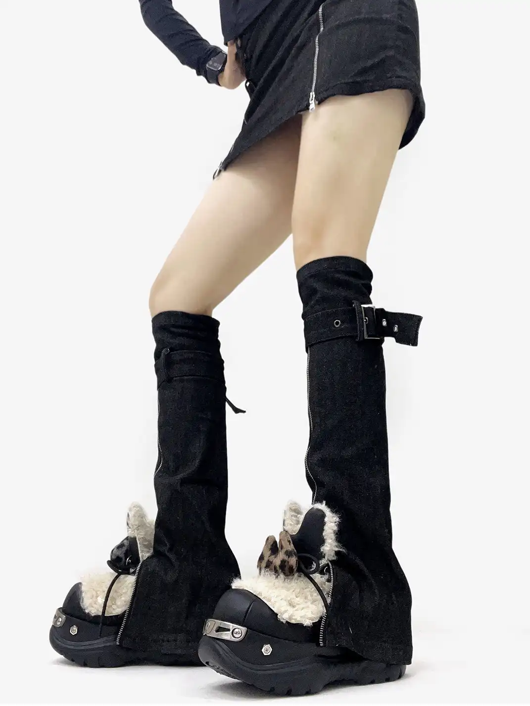 PINJIAHUI | Chunky Platform Fur-Lined Sneakers with High Heel