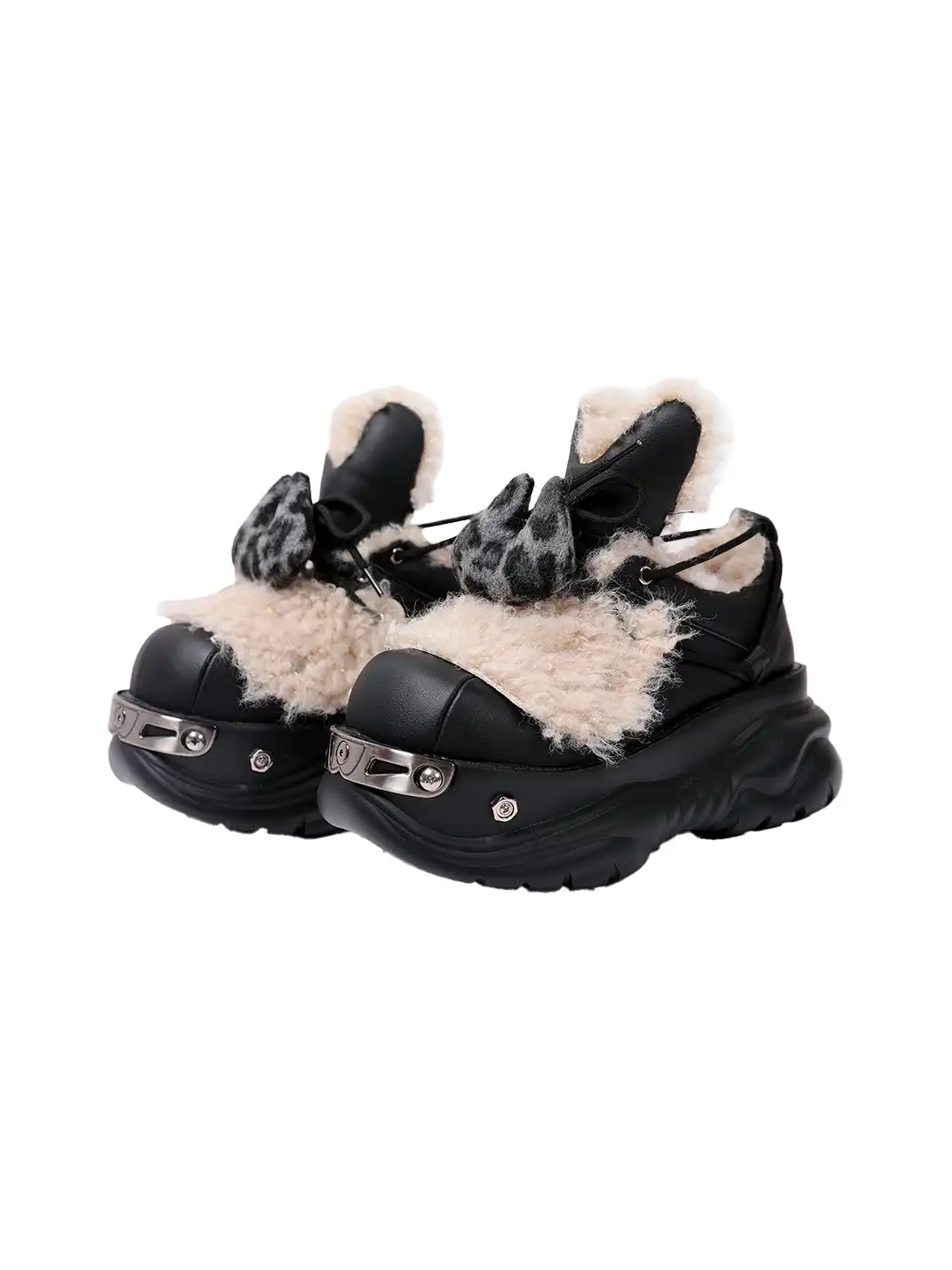 PINJIAHUI | Chunky Platform Fur-Lined Sneakers with High Heel