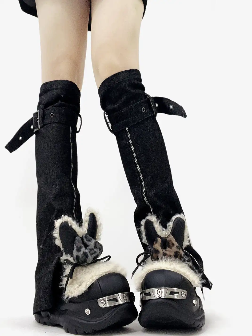 PINJIAHUI | Chunky Platform Fur-Lined Sneakers with High Heel