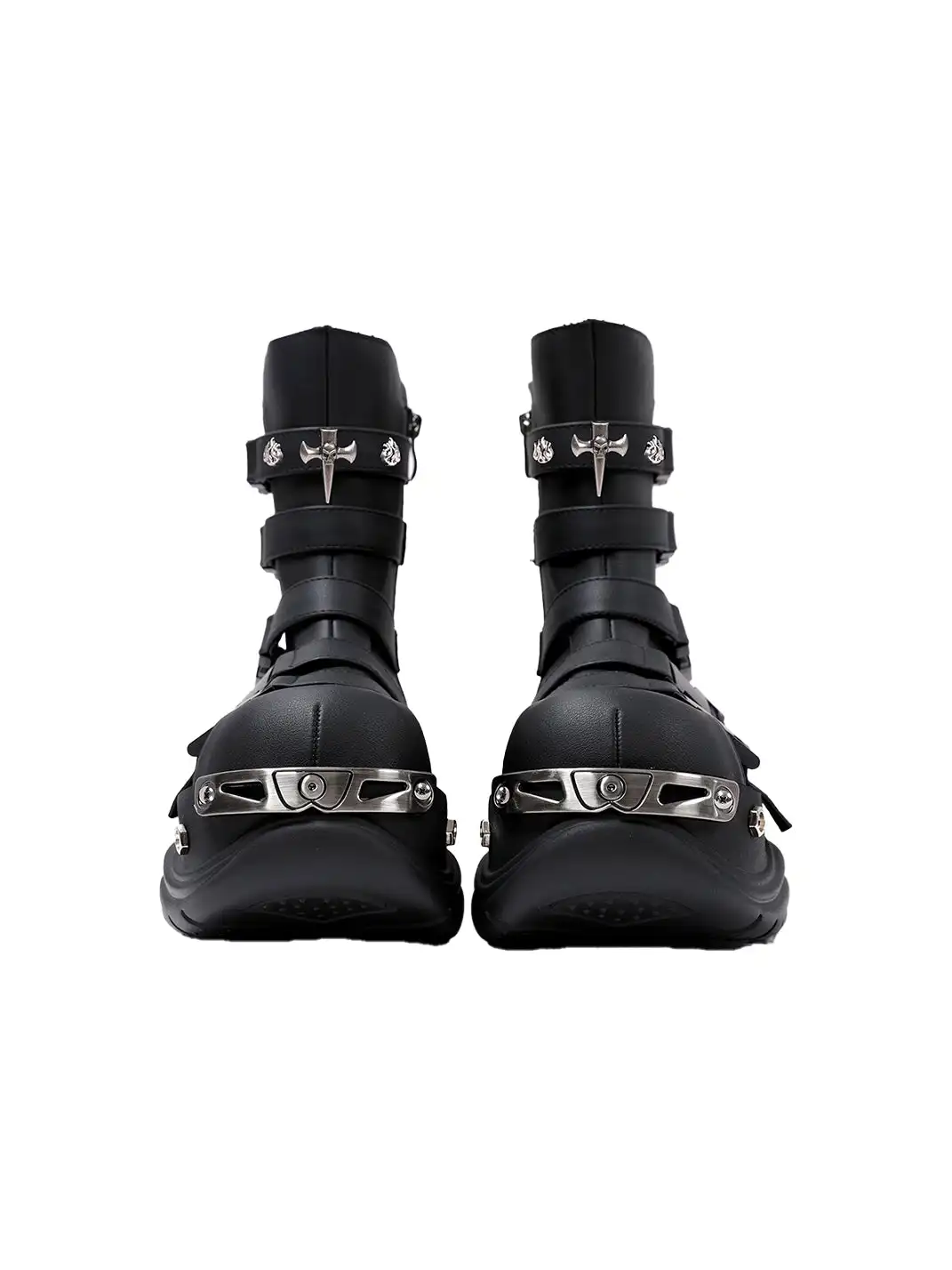 PINJIAHUI | Metallic Punk Platform Ankle Boots with Round Toe
