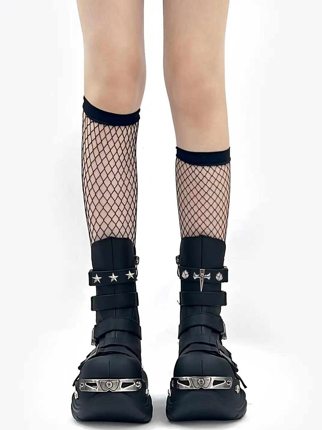 PINJIAHUI | Metallic Punk Platform Ankle Boots with Round Toe