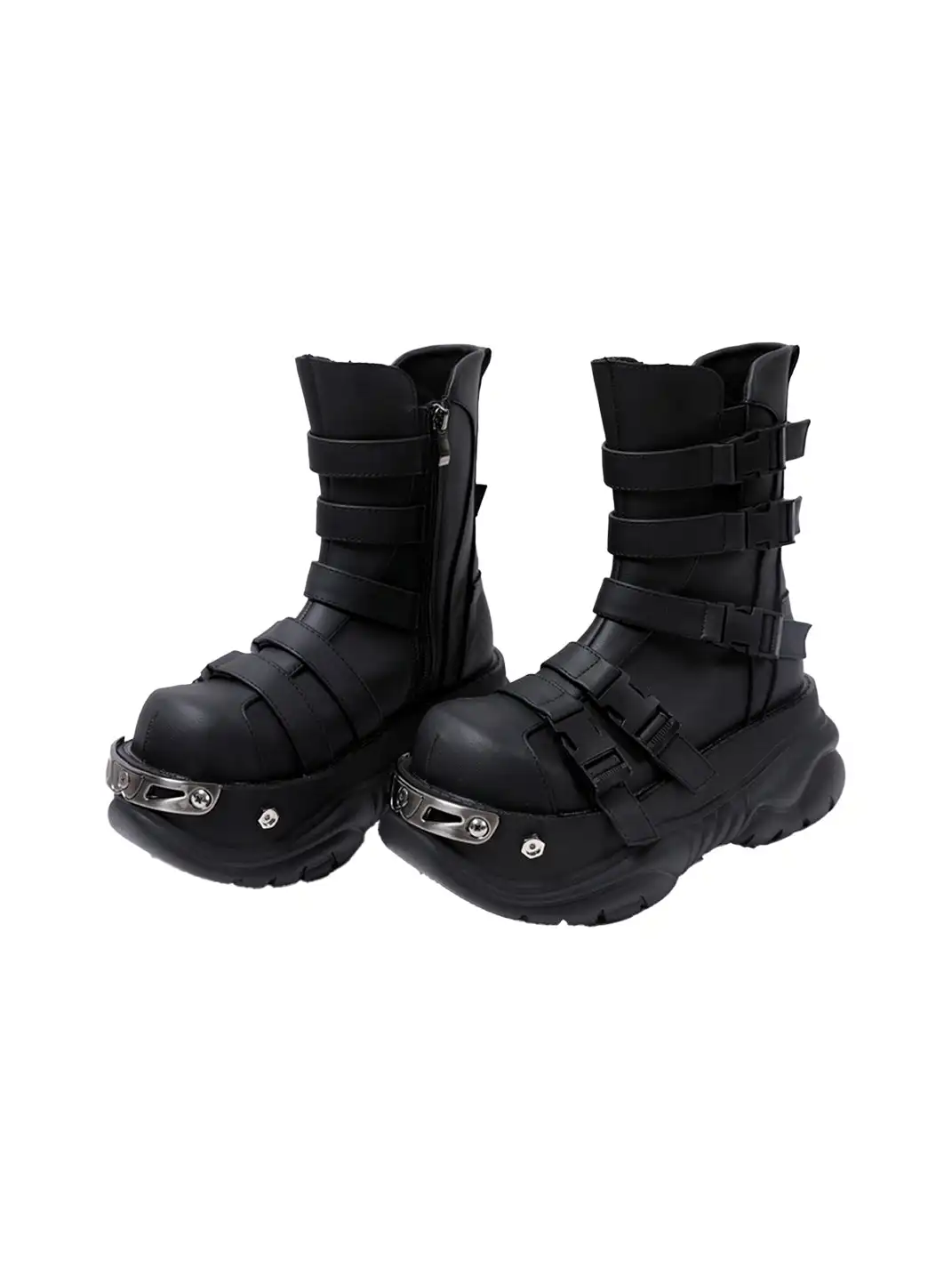 PINJIAHUI | Metallic Punk Platform Ankle Boots with Round Toe